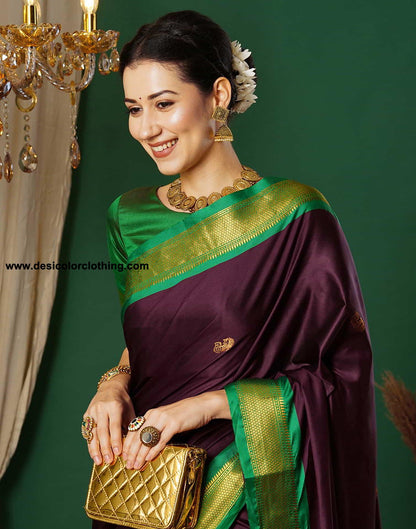 Wine Kanjivaram Silk Woven Saree