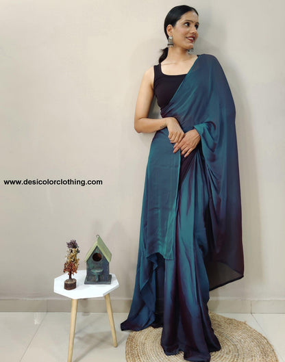 Blue Chiffon Pre-draped Saree