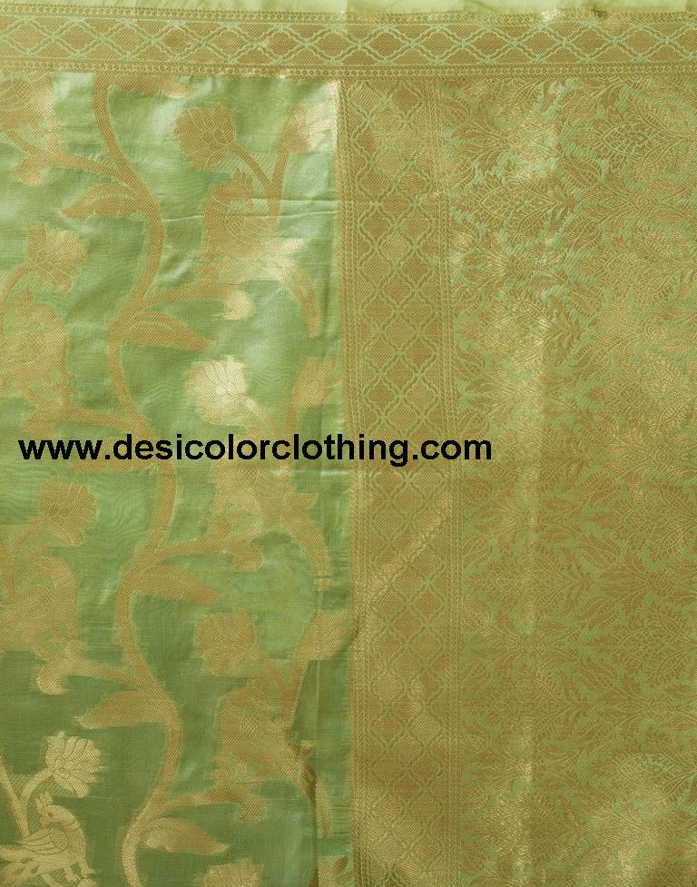 Pista Green Organza Woven Saree