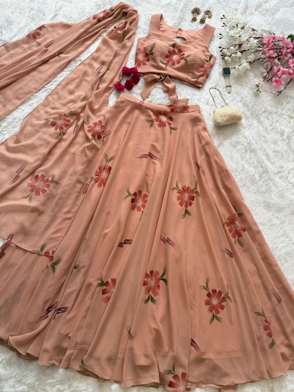 Product Image - Shop beautiful floral lehengas in Canada at DesiColorClothing. Ex - 1