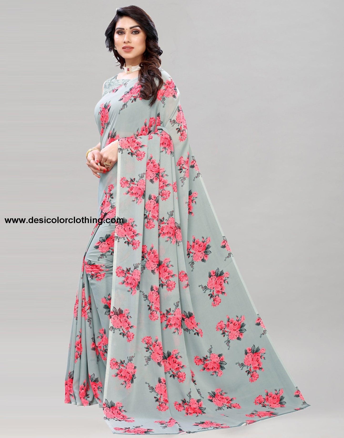 Exotic Grey Printed Saree | 1850S177