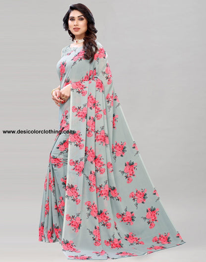 Exotic Grey Printed Saree | 1850S177