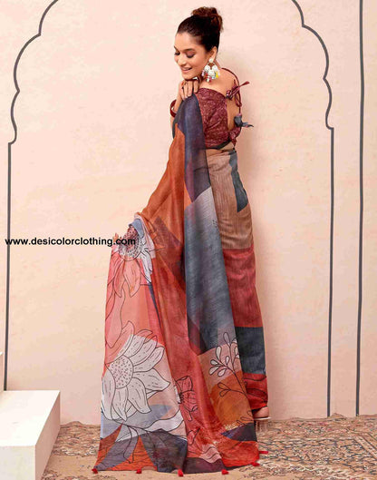 Red Cotton Printed Saree