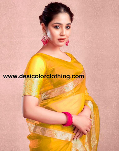 Yellow Orgenza Plain Saree