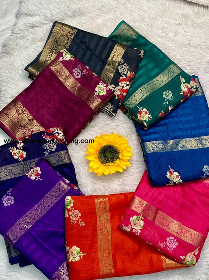 Beautiful Dola Silk Saree with Floral Design and Contrast Weaving