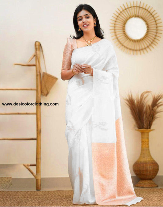 White Silk Plain Saree