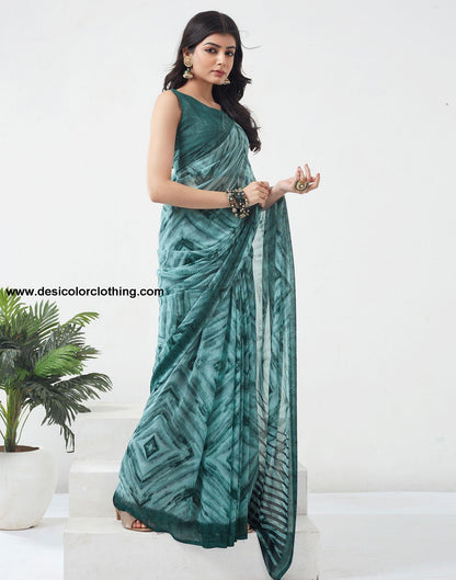Dusty Green Printed Georgette Saree