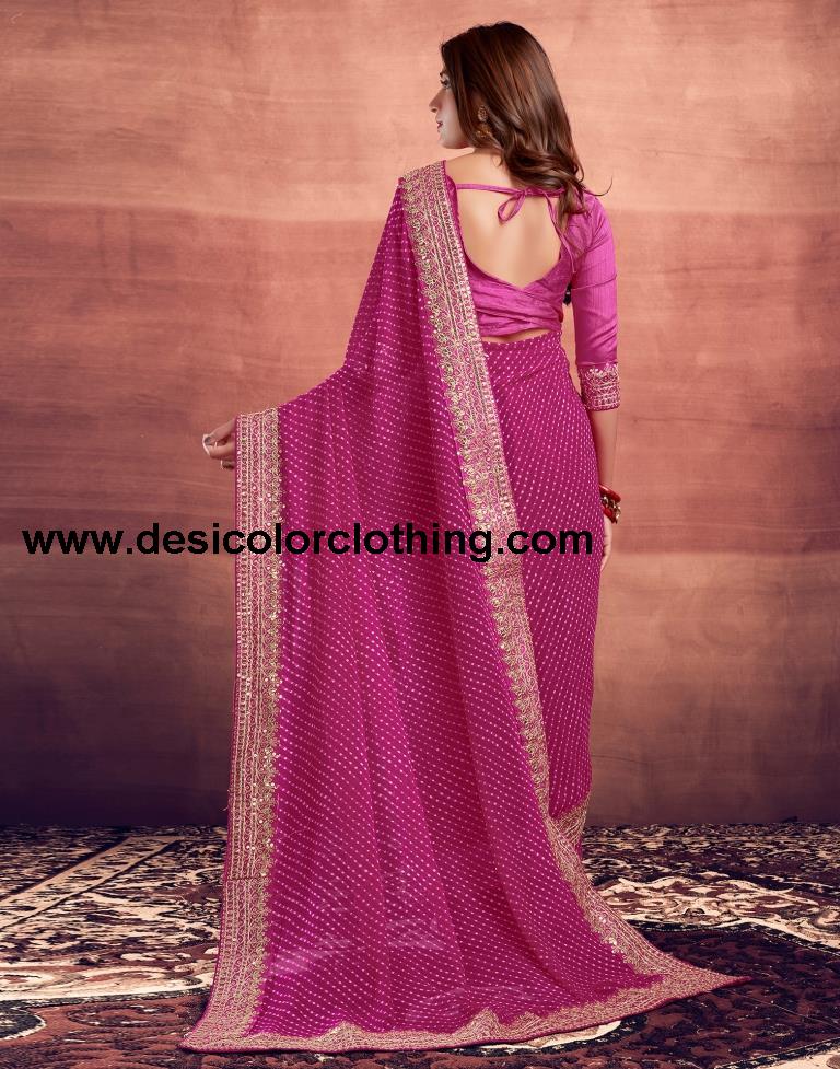 Pink Plain Gergette Saree