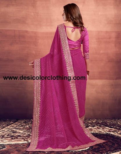 Pink Plain Gergette Saree