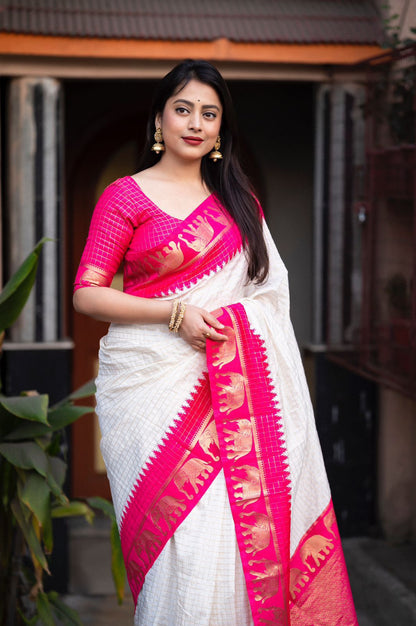 Product Image - ELEPHANTA CHEX: White Edition Designer Saree