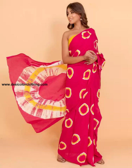 Pink Cotton Tie And Dye Saree