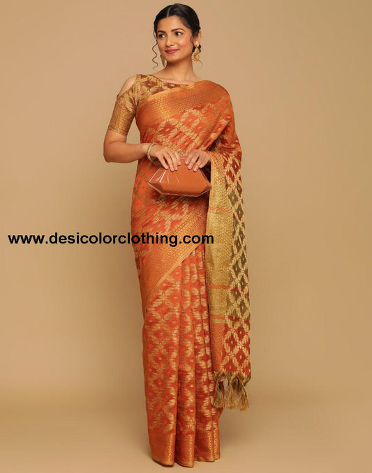 Orange Coloured Banarasi Cotton Silk Saree