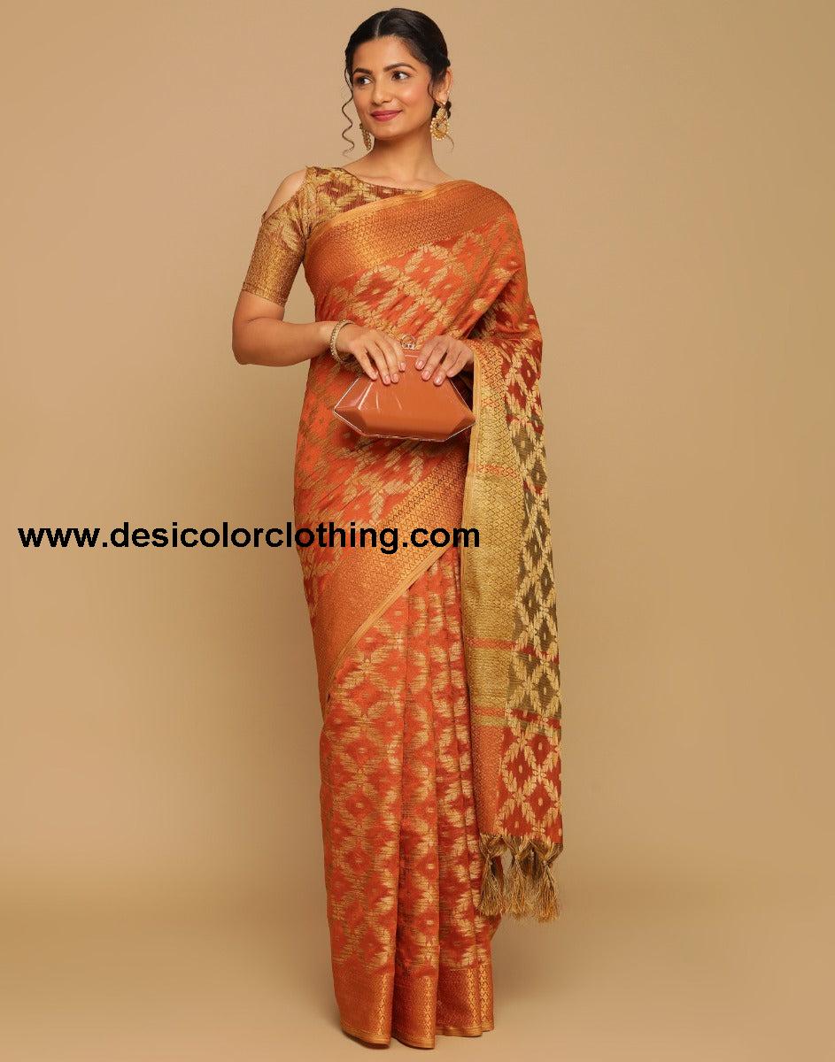 Orange Coloured Banarasi Cotton Silk Saree