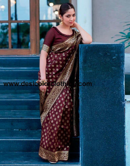 Dark Maroon Silk Weaving Saree