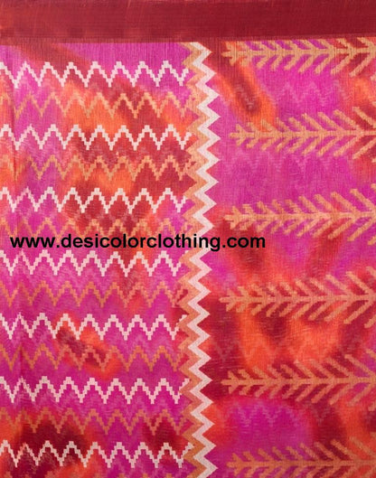 Rust Cotton Printed Saree