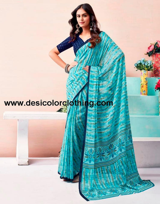 Sky Blue Renial Printed  Saree