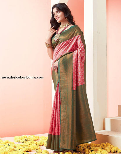 Dark Green Jacquard Silk Saree