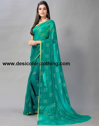 Rama Green Chiffon Saree