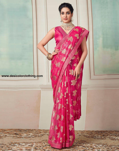 Pink Plain Lycra Saree