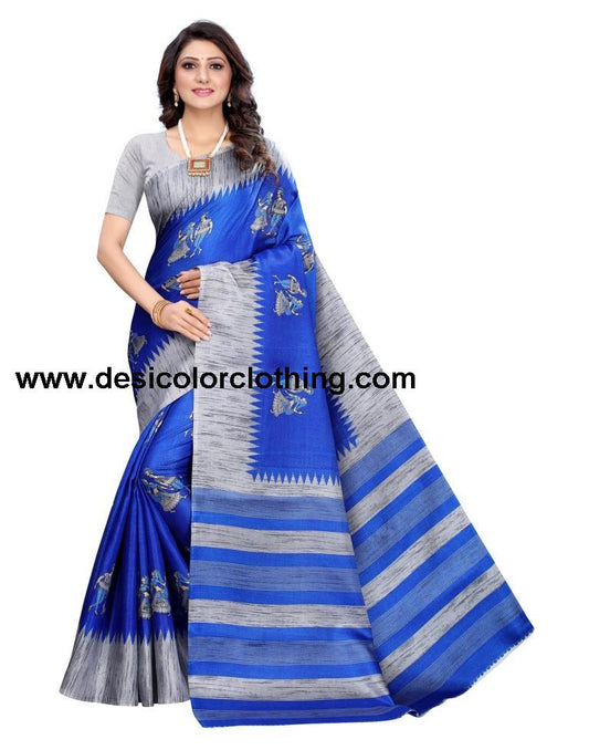Royal Blue Coloured Khadi Silk Printed Casual saree