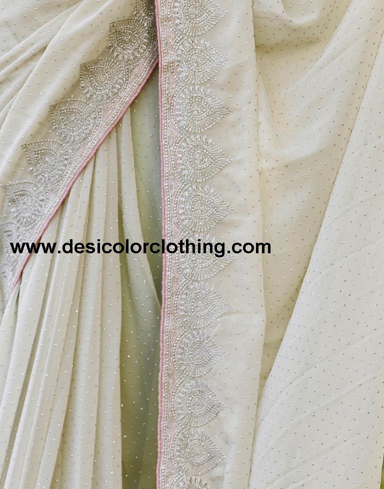Dusty Light Green Georgette Embroidery Saree