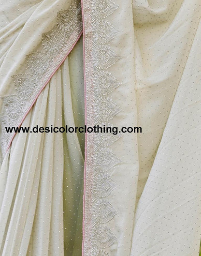 Dusty Light Green Georgette Embroidery Saree