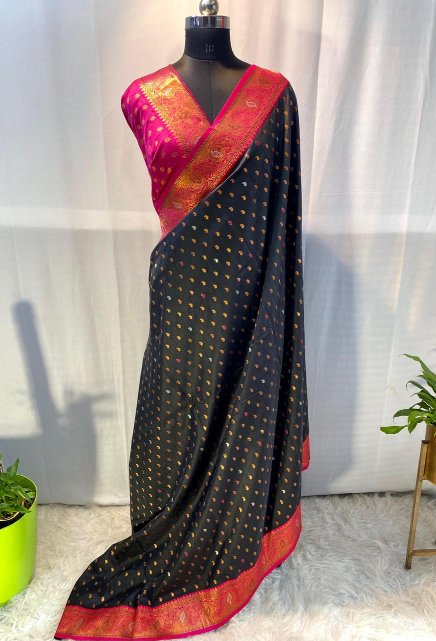 Product Image - Exquisite Pure Soft Paithani Silk Saree with Contrast Weaving Border