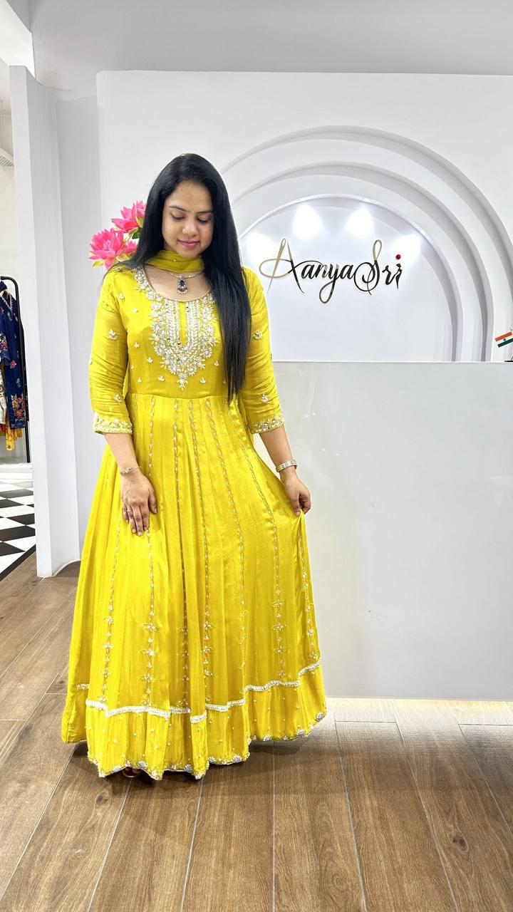Product Image - ANAYA - Elegant Embroidered Chinnon Anarkali Dress