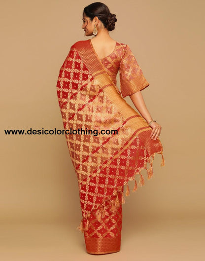 Red Coloured Banarasi Cotton Silk Saree