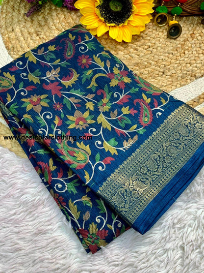 Beautiful Dola Silk Saree with Floral Design and Contrast Weaving
