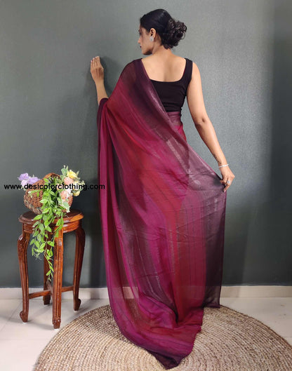 Pink Printed Georgette Pre-draped Saree