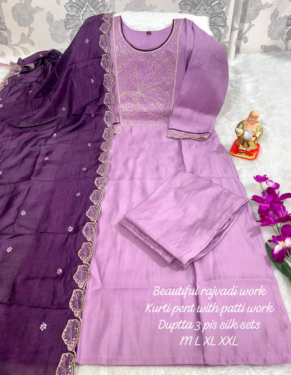 Product Image - Designer Handwork Kurti with Pant & Dupatta Set in Premium Roman Silk – Festive & Wedding Ready