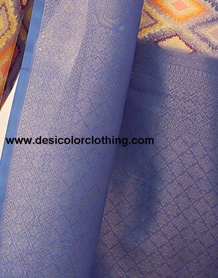 Blue Silk Printed Ready To Wear