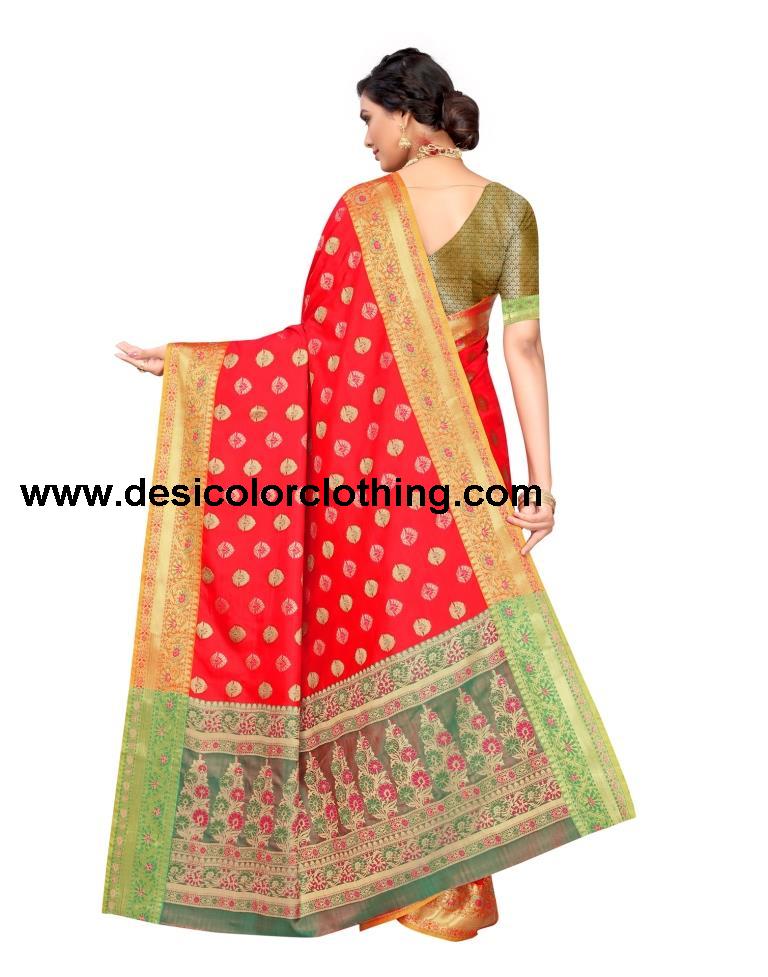 Red Coloured Jacquard Silk Saree | SLV1643S103