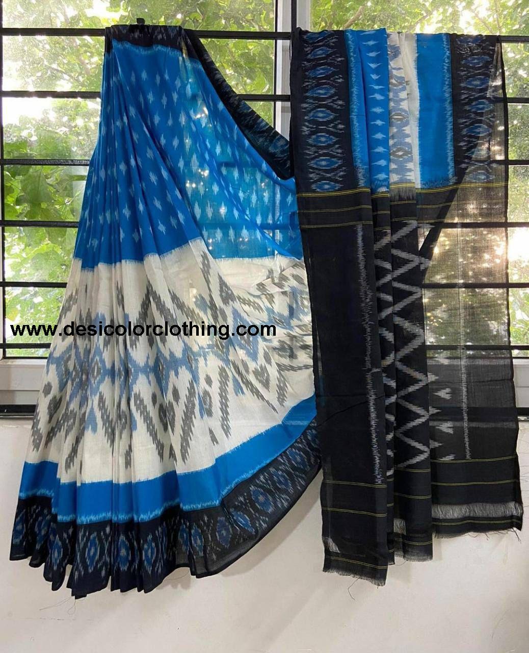Soft Linen Cotton Saree with Ikkat Digital Print and Contrast Pallu