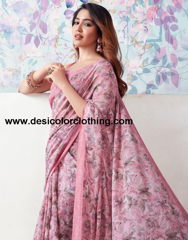 Pink Georgette Printed Saree
