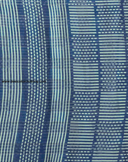Blue Printed Cotton Geometric Saree