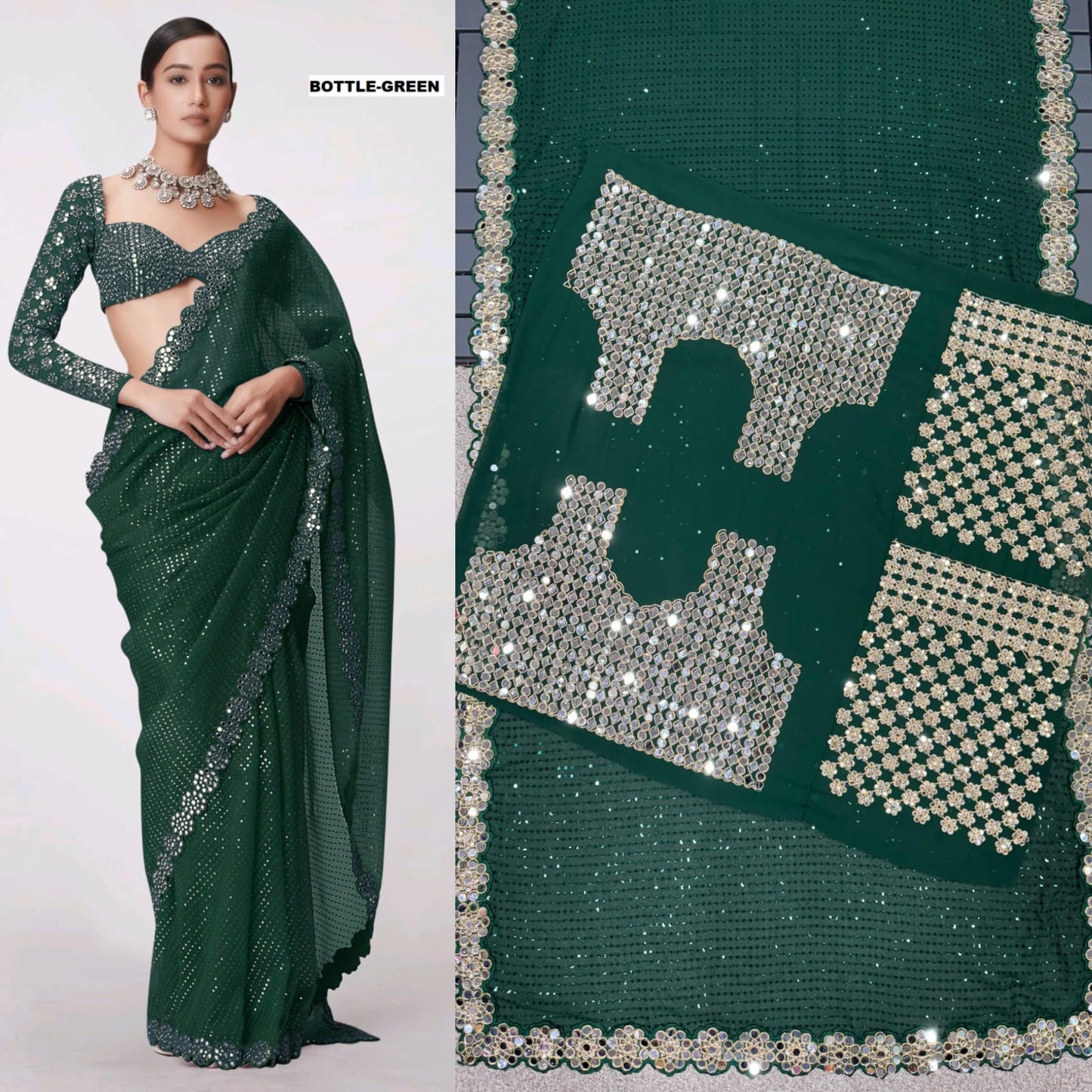 Product Image - Designer Georgette Saree with Mirror Work - Wedding & Festive Wear