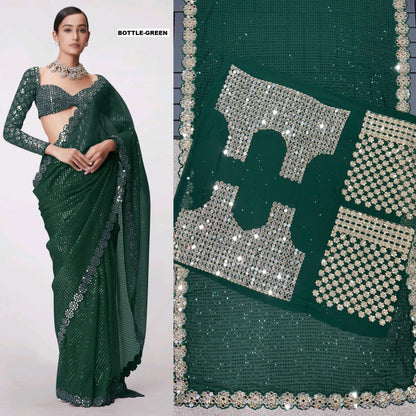 Product Image - Designer Georgette Saree with Mirror Work - Wedding & Festive Wear
