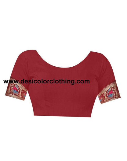 Red Paithani Silk Plain Saree