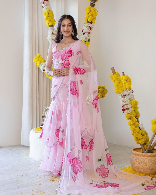 Product Image - Designer Party Wear Lehenga Saree with Stitched Choli and Embroidery Work