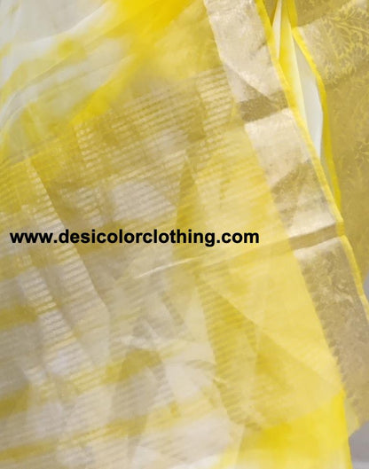 Yellow Organza Printed Saree
