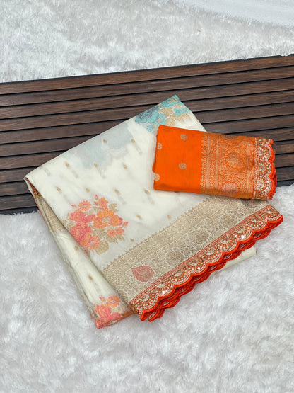 Product Image - Exquisite Designer Pure Silk Saree with Georgette Fabric - Festive Wear
