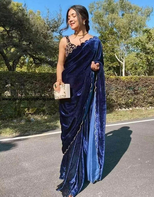 Blue Velvet Saree
