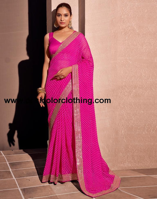 Pink Georgette Embroidery Saree