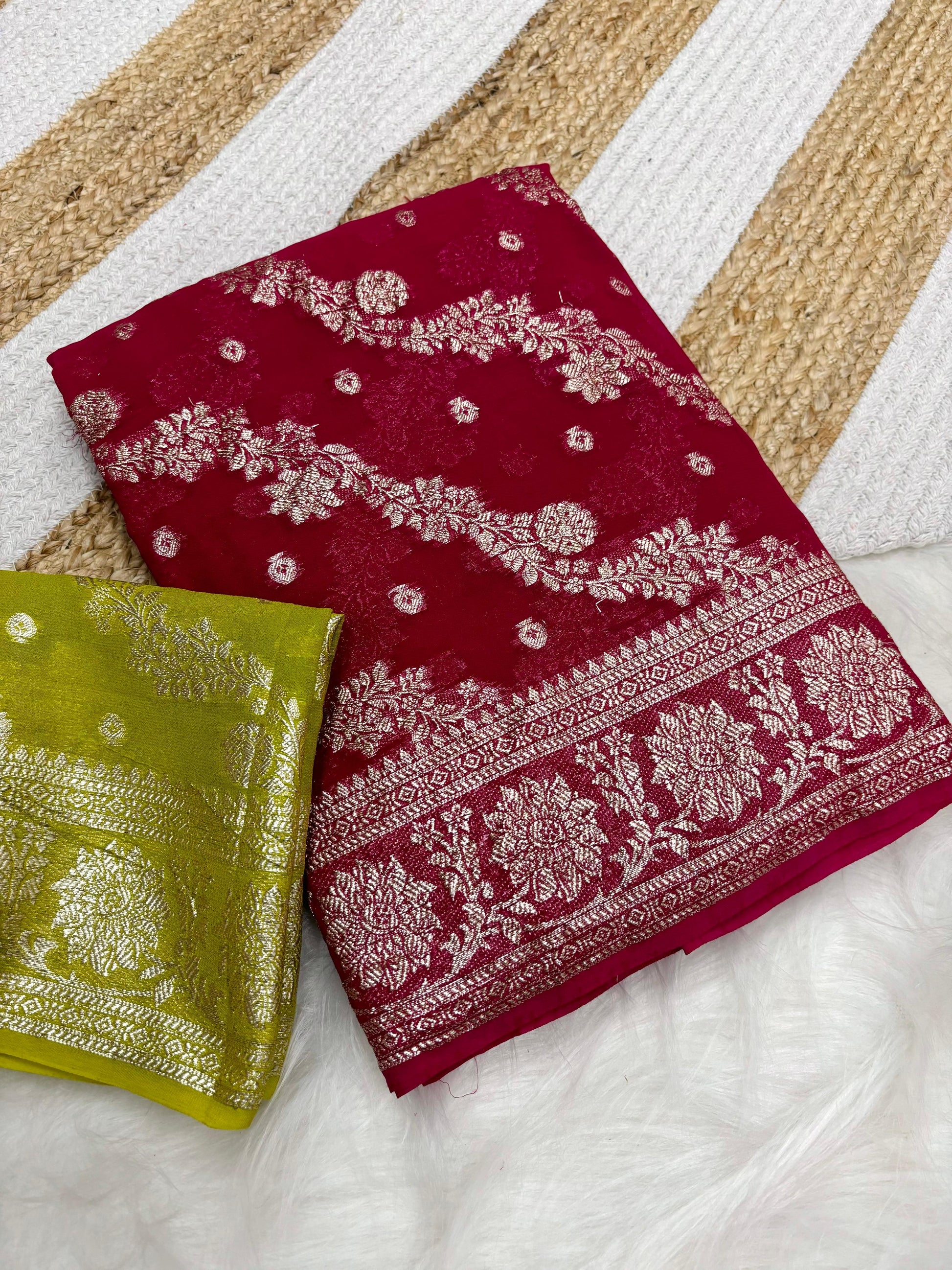 Product Image - Elegant Viscose Georgette Saree with Zari Weaving - Festive Wear