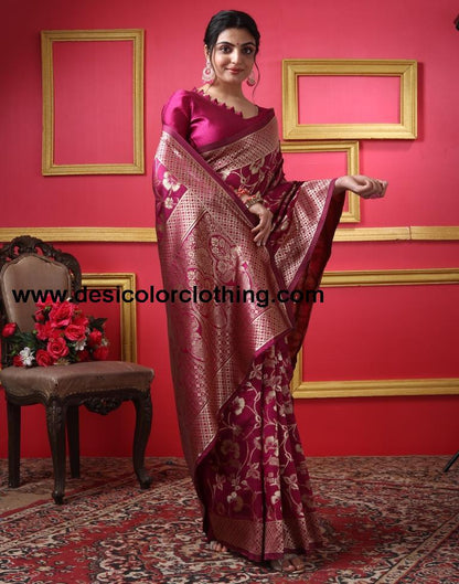 Dark Magenta Silk Plain Saree