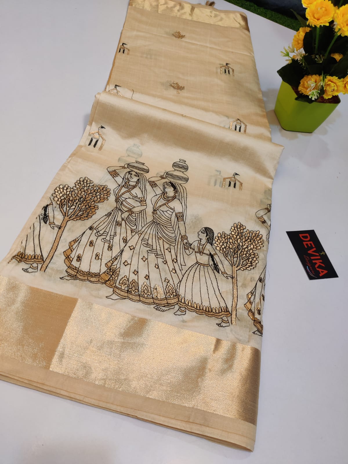 Product Image - Designer Georgette Saree with Exclusive Kalankari Weaving - Ethnic Wear