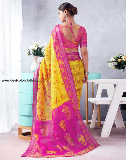 Pink Printed Cotton Zari Stripe Saree