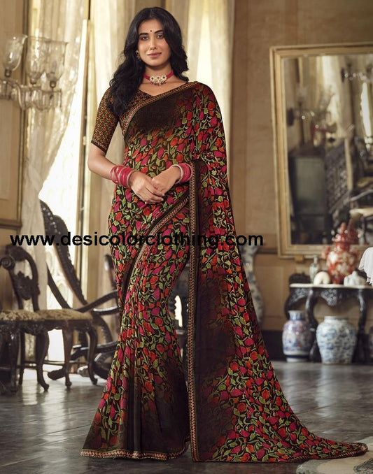 Black Georgette Printed Saree